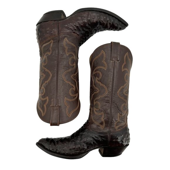 Vintage Nocona Cowboy Boots Ostrich Embossed Leather Brown Mens 10.5D Western - Picture 7 of 14